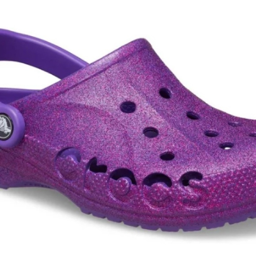 CROCS Purple Baya Clogs with Glitter Effect and Heel Strap